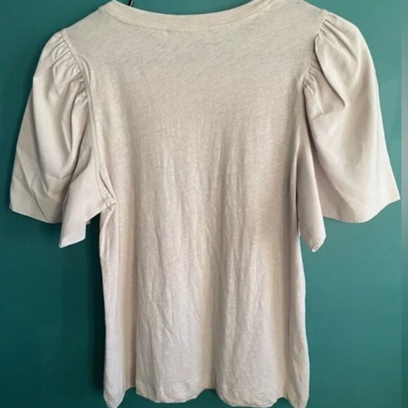 Ann Taylor Loft Mixed Media Flutter Sleeve Top Blouse (Beige) - Picture 3 of 3